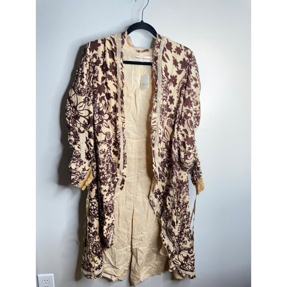 Free People Lara Doublecloth Duster Size XS NWT Robe Jacket Brown Cotton - Picture 3 of 7